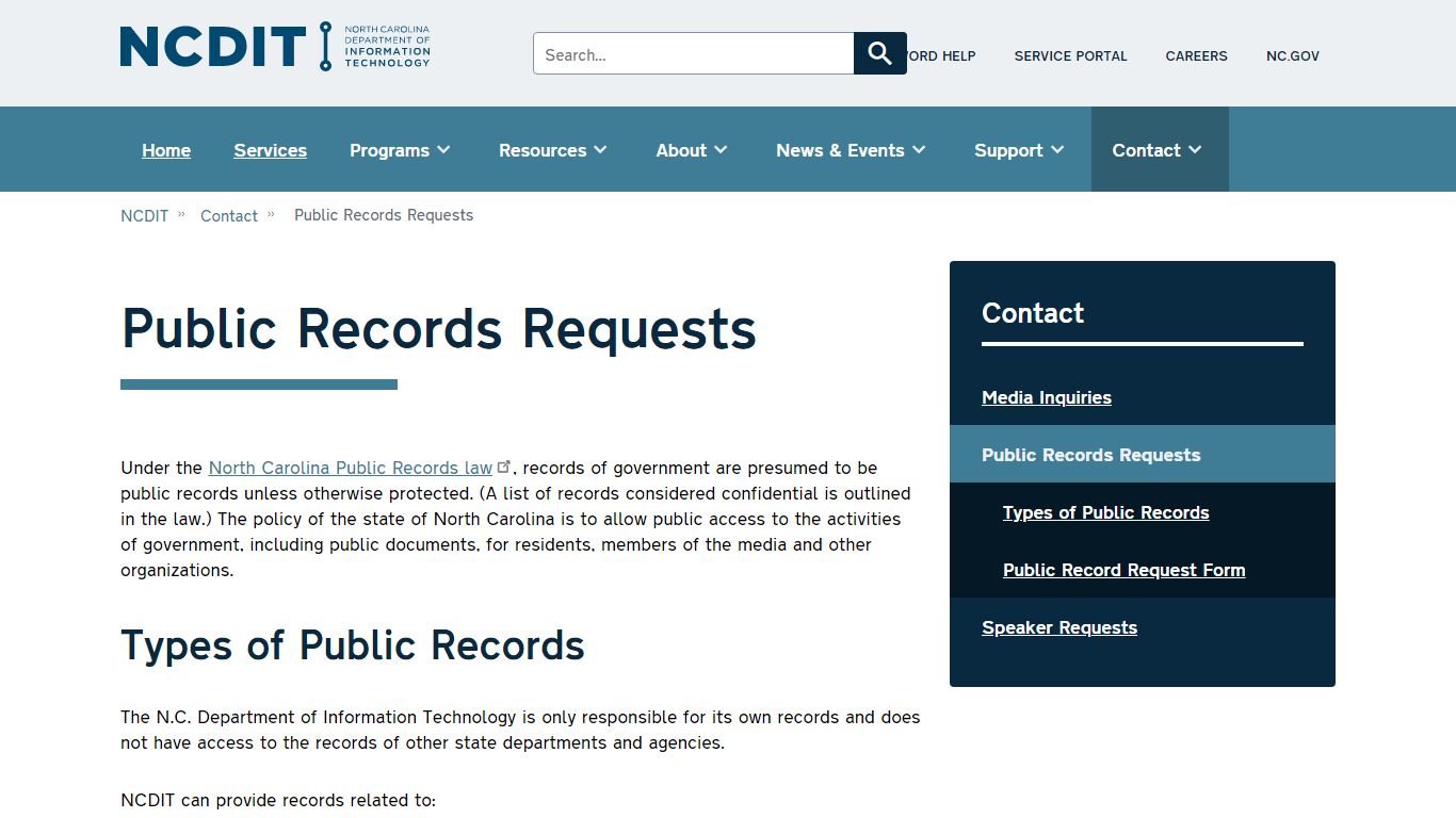 Public Records Requests - North Carolina Department of ...
